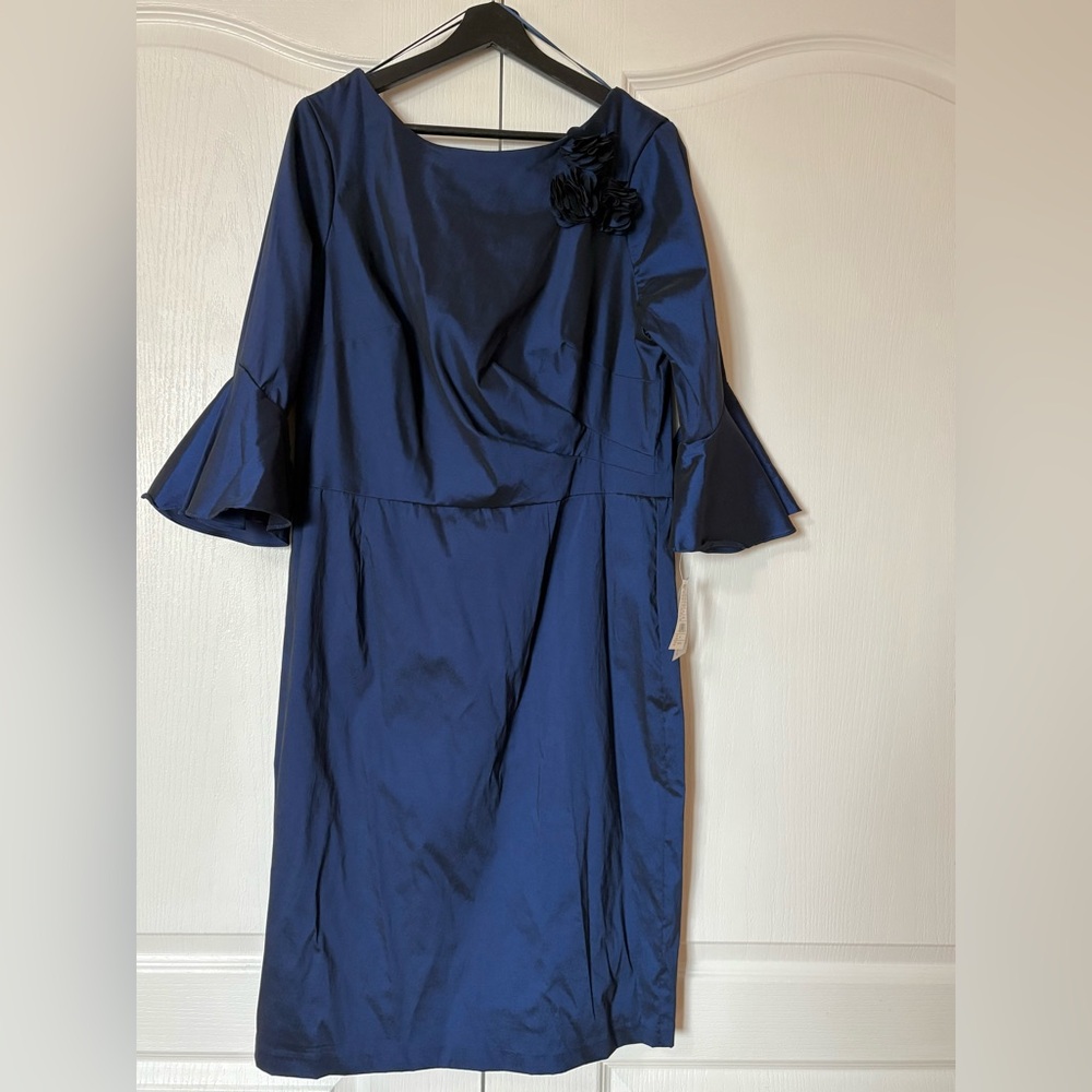 Alex Evening Elegant Navy Blue Dress with Floral Accent Size 18
Great Sale!!